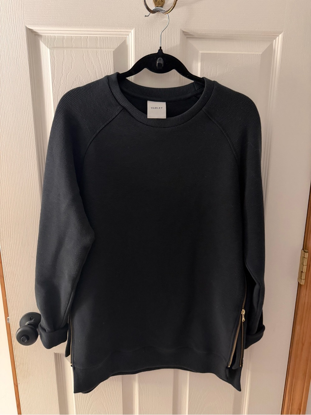 Varley Black Women's Crewneck Sweater with Side Zips